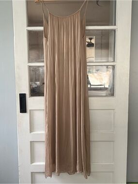 NWT Rosemarine Lined Beige/Champagne Maxi Dress Silk Blend Made In Italy Women M